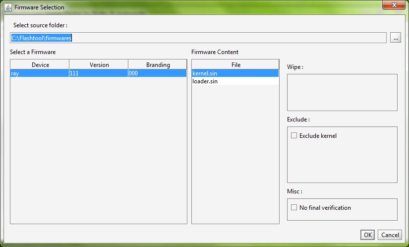 FlashTool - Firmware selection