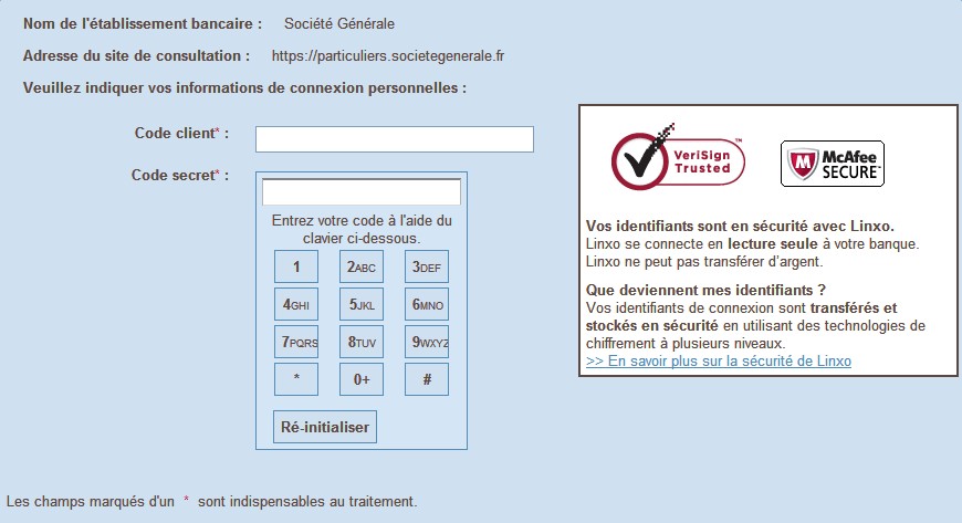 Ajouter compte bancaire pour Linxo