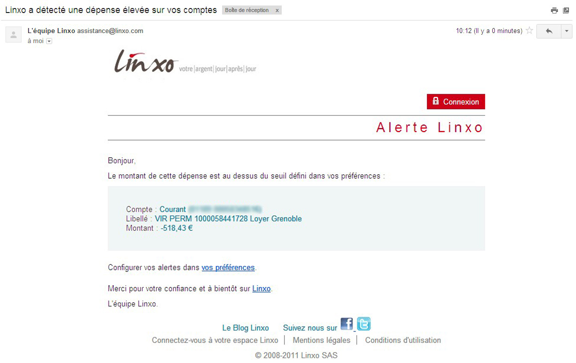 Alertes mail Linxo