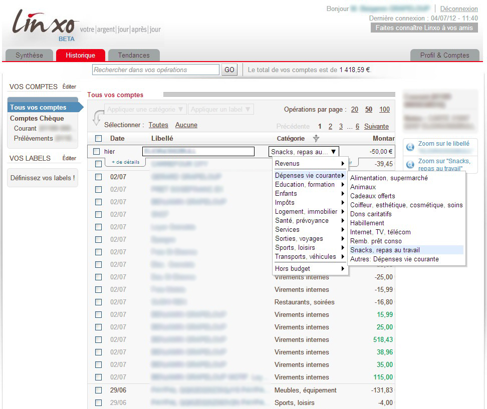 Configuration d'un compte Linxo